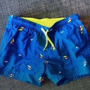 Blue Kids Swim Trunks with Surfboard Print